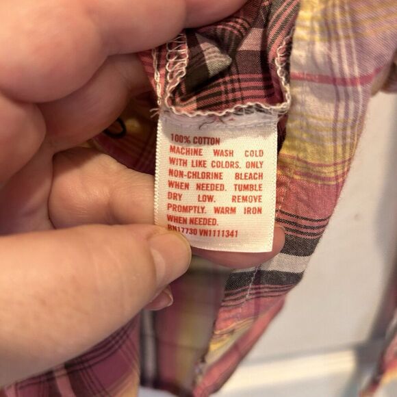 Mossimo Womens Flannel Western Top L Pink Plaid Pearl Snap Long Sleeve Jrs NWT - Picture 7 of 7